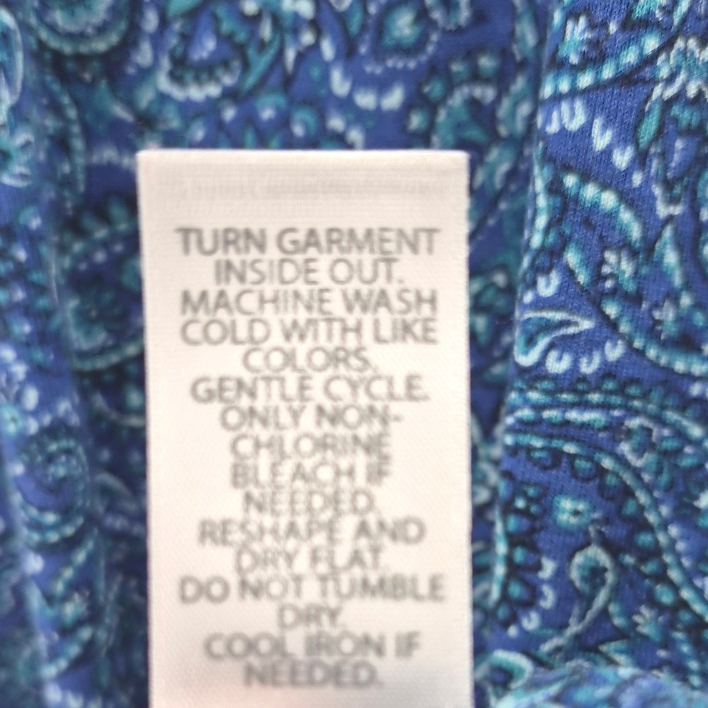 J. Jill Wearever Paisley Tunic Top XL Tall Blue Teal V-Neck 3/4 Sleeve Stretch - Picture 9 of 12